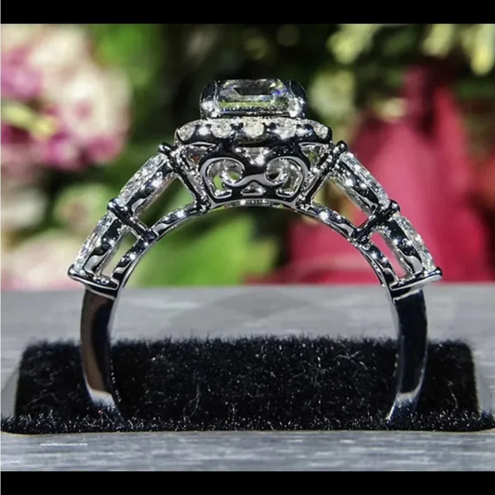 NIB Silver Plated Princess Cut CZ Promise Ring Sz 8